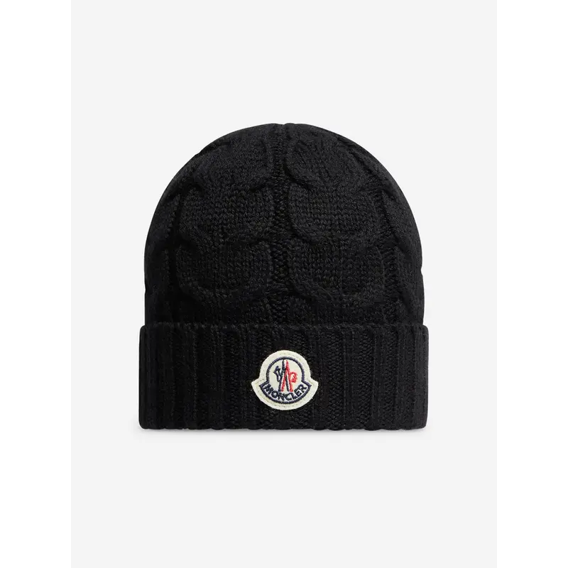 Moncler Enfant Boys Logo Beanie Hat in Black