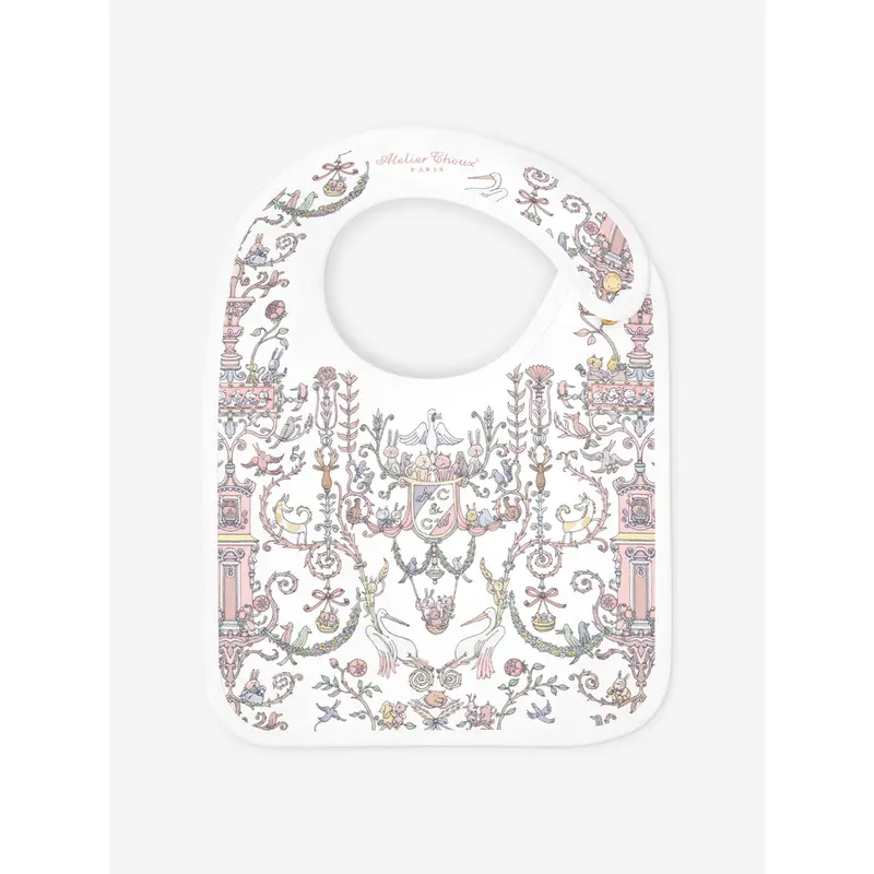 Atelier Choux Baby Girls Toile de Jouy - Caitlin Wilson Satin Bib in Pink