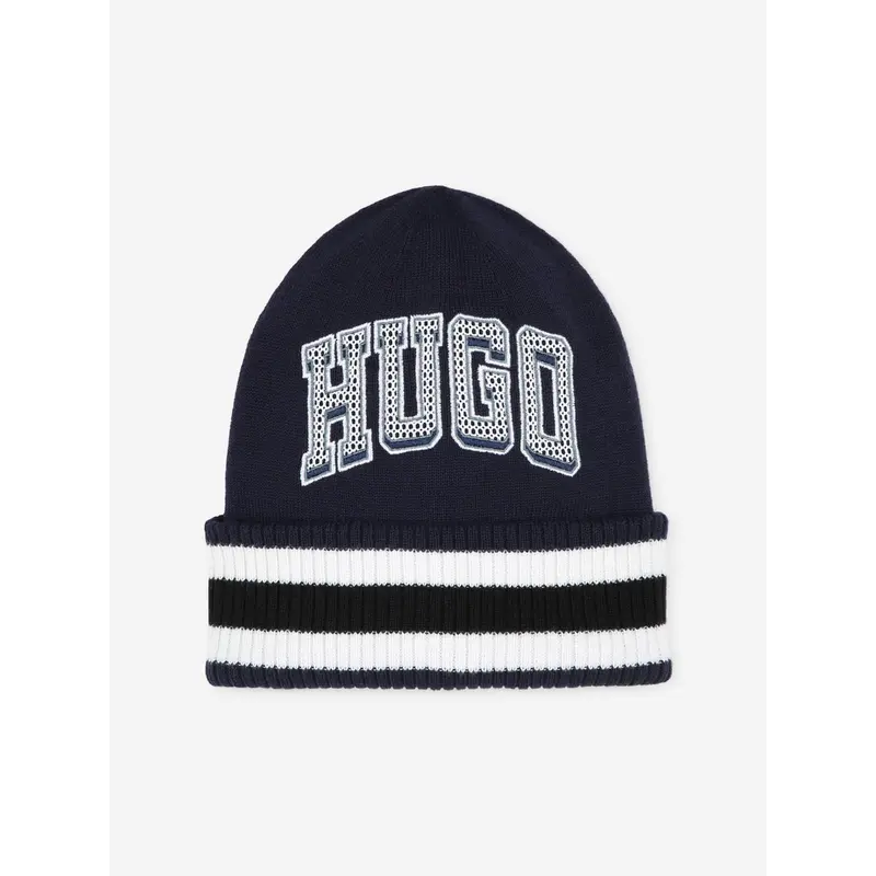 Hugo Boys Logo Beanie Hat in Blue