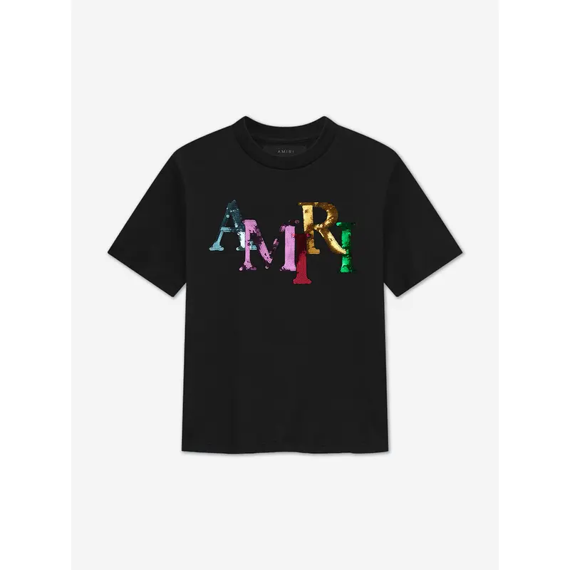 Amiri Kids Staggered Sequin T-Shirt in Black
