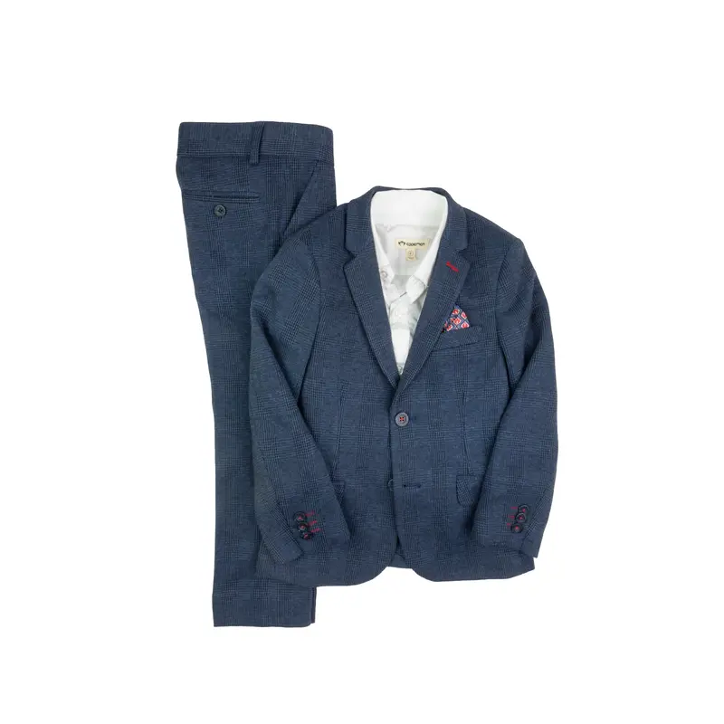 2-PC Stretchy Mod Suit - Indigo Wales Check