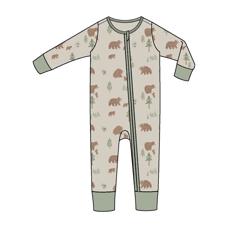 Sweet Brown Bears - 2 Way Zipper  Romper