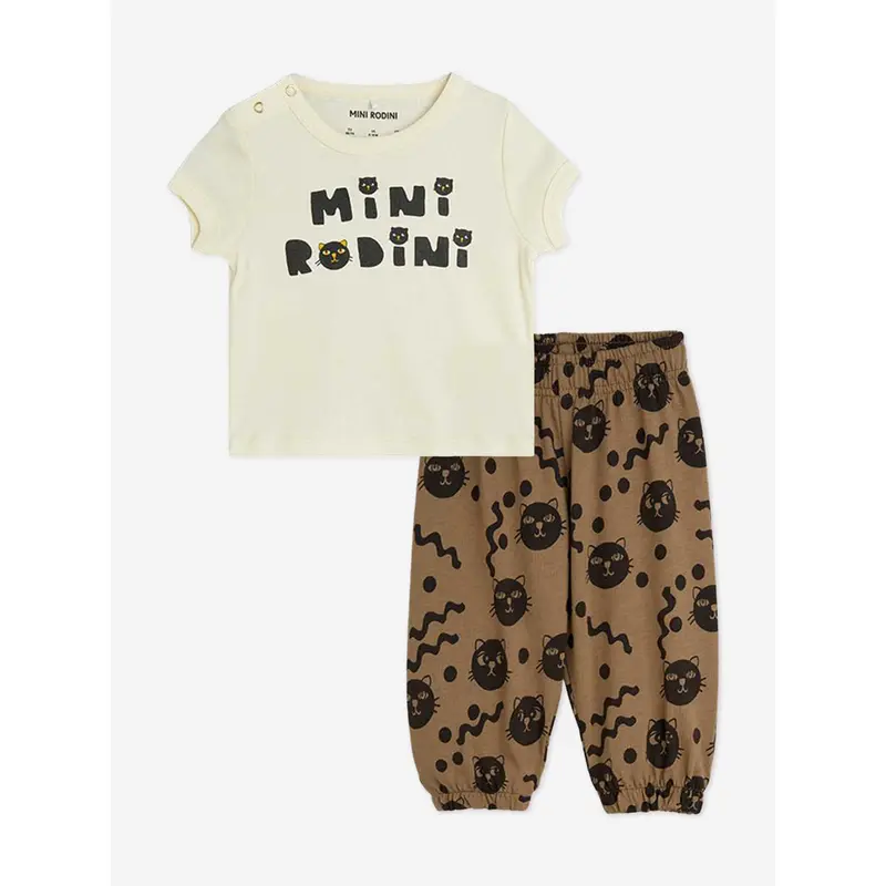 Mini Rodini Baby Cats Trouser Set in Brown