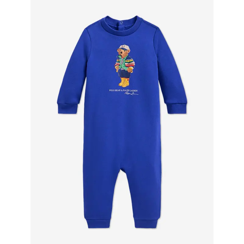 Baby Boys Polo Bear Fleece Coverall in Blue