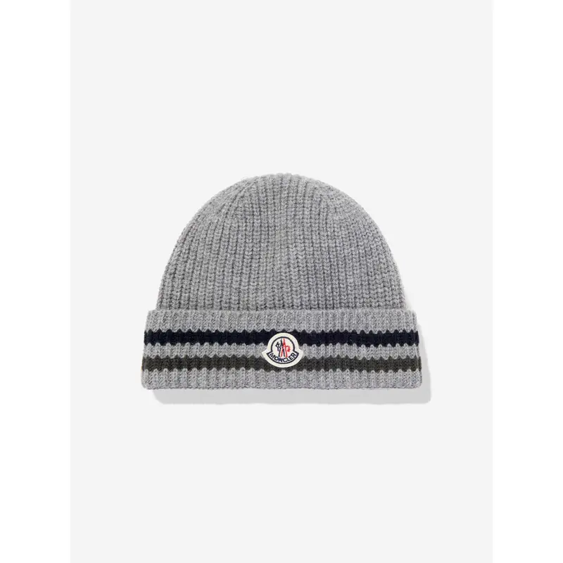 Moncler Enfant Boys Wool Beanie Hat in Grey