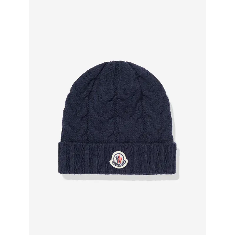 Moncler Enfant Boys Wool Knit Beanie Hat in Navy