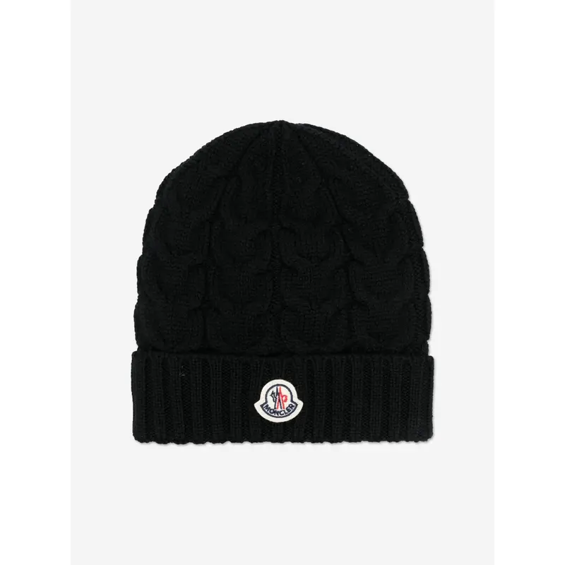 Moncler Enfant Boys Wool Knit Beanie Hat in Black