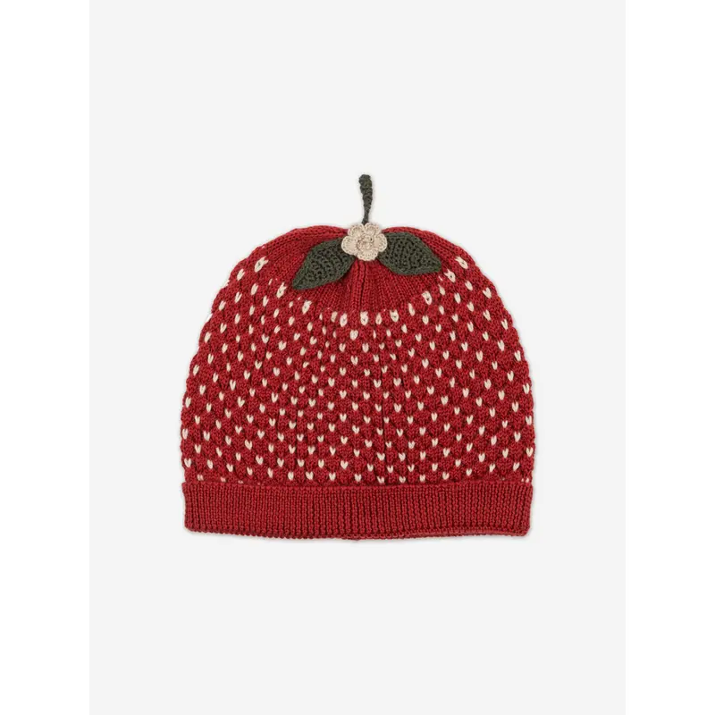 Konges Sljd Girls Strawberry Beanie Hat in Red