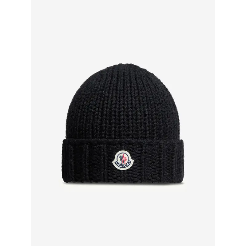 Moncler Enfant Girls Wool Knit Beanie Hat in Black
