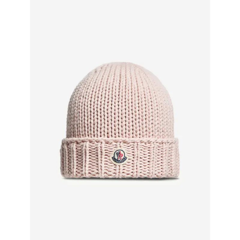 Moncler Enfant Girls Wool Knit Beanie Hat in Pink