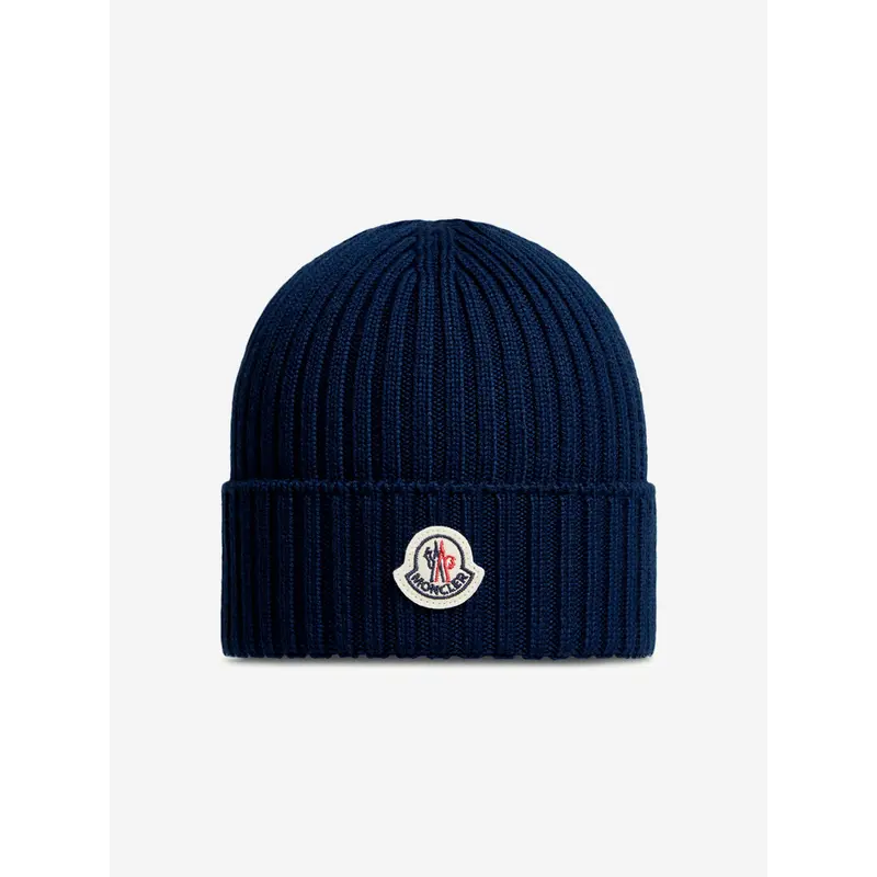 Moncler Enfant Kids Wool Knit Beanie Hat in Navy