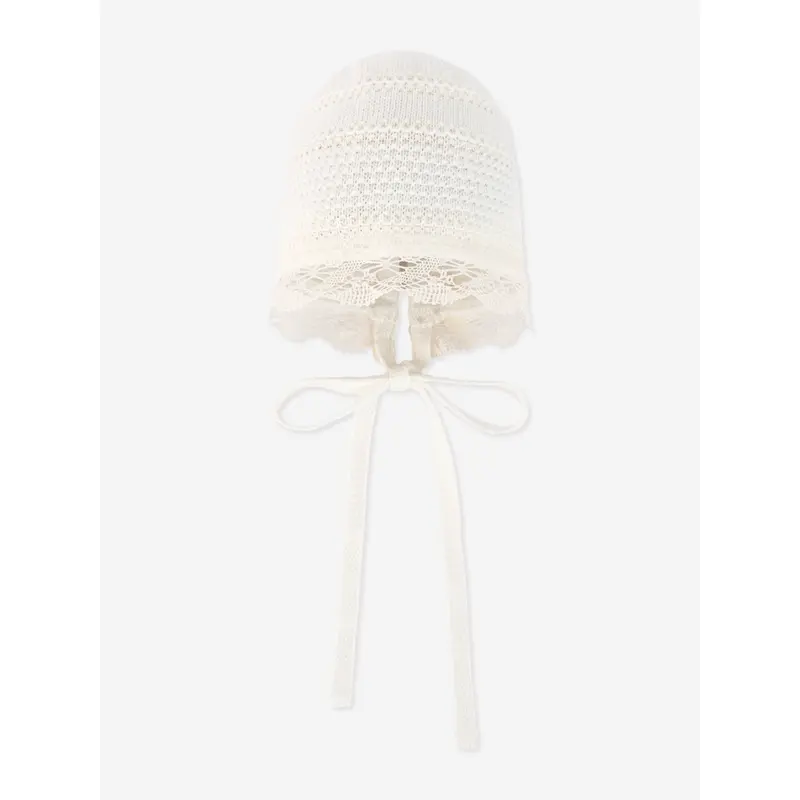 Paz Rodriguez Baby Lace Trimmed Bonnet in Ivory