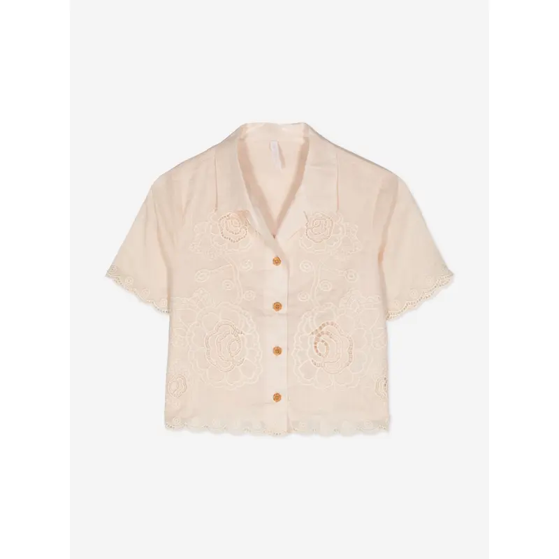 Zimmermann Girls Halliday Embroidered Shirt in Ivory