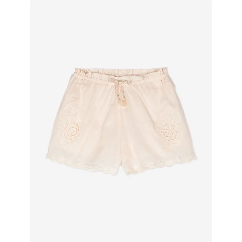 Zimmermann Girls Halliday Embroidered Shorts in Ivory