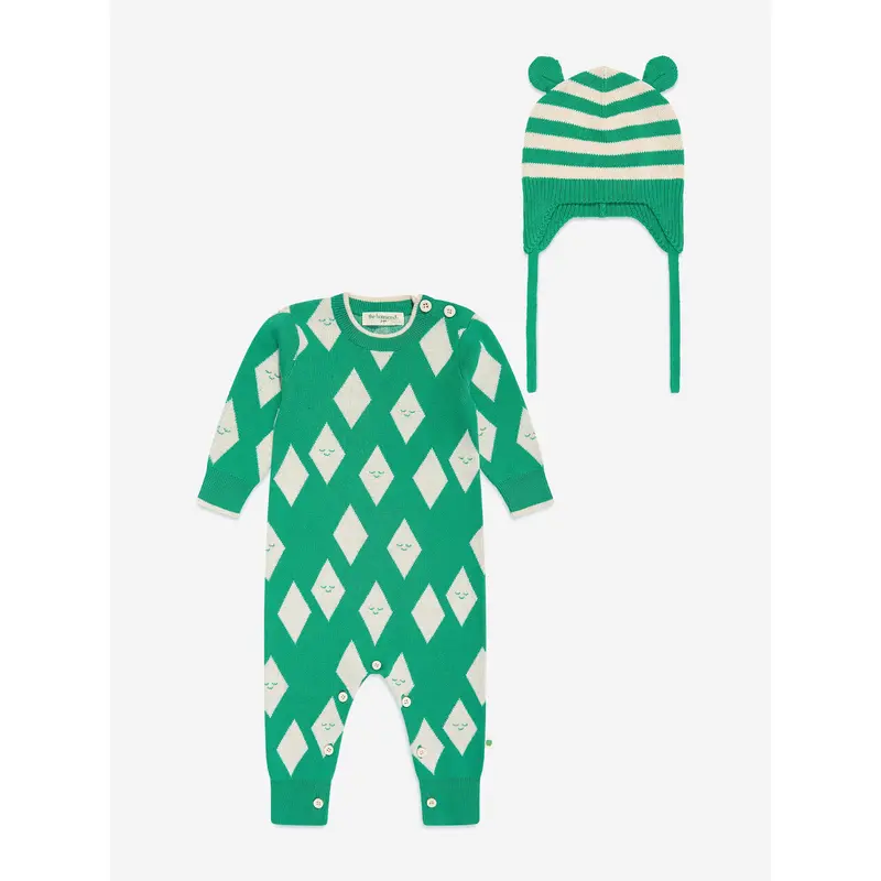 The Bonnie Mob Baby Aster and Damson Playsuit Gift Set in Green
