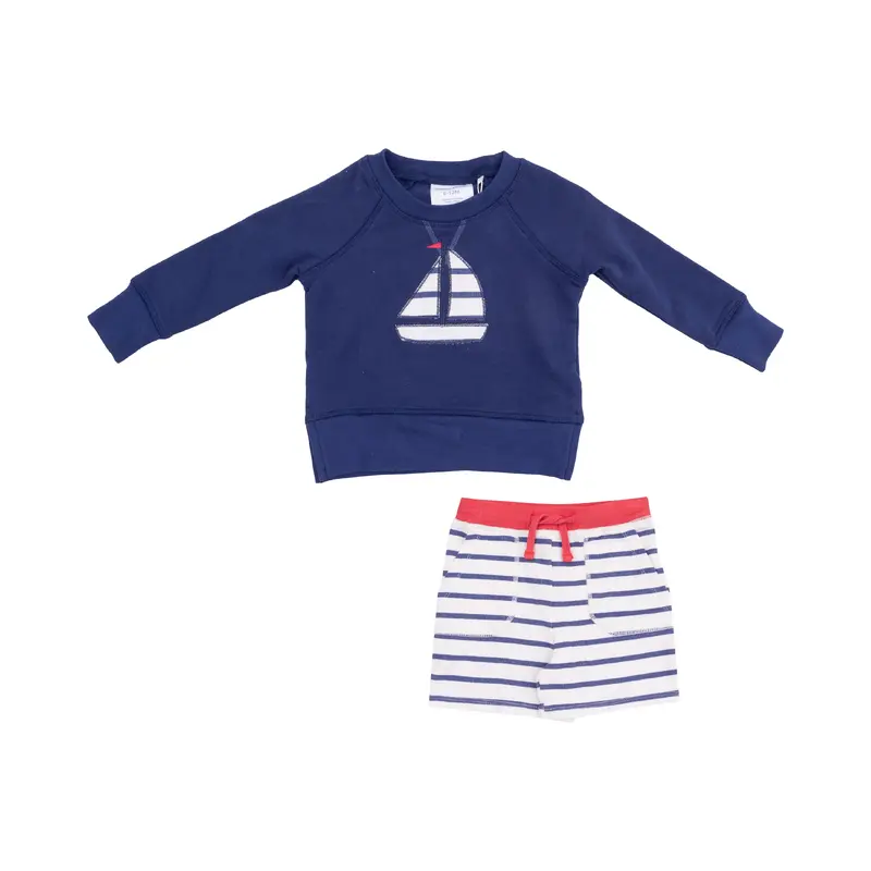 Sailboat French Terry Raglan Sweatshirt With Applique And Short