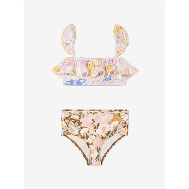 Zimmermann Girls Pop Trim Frill Bandeau Bikini in Multicolour