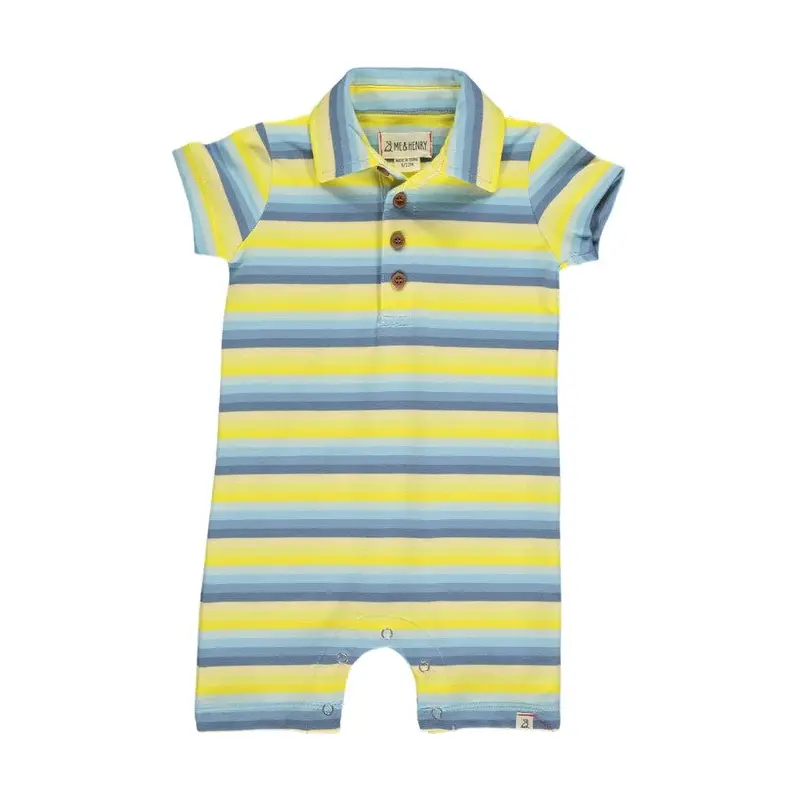 Drift Yellow Blue Multi Stripe Polo Romper