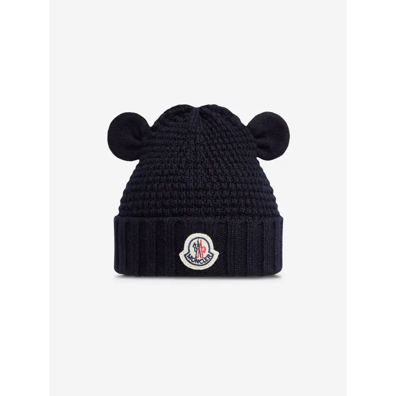 Moncler Enfant Baby Beanie Hat with Ears in Navy