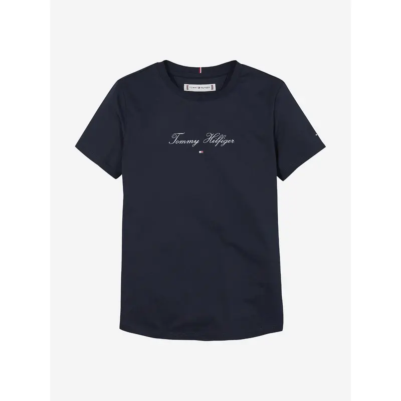 Tommy Hilfiger Girls Script Logo Slim T-Shirt in Navy