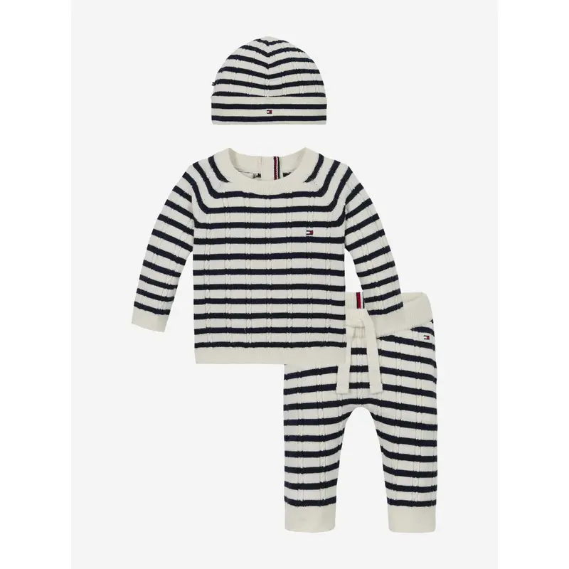 Tommy Hilfiger Baby Striped Cable Knit Gift Set in Navy