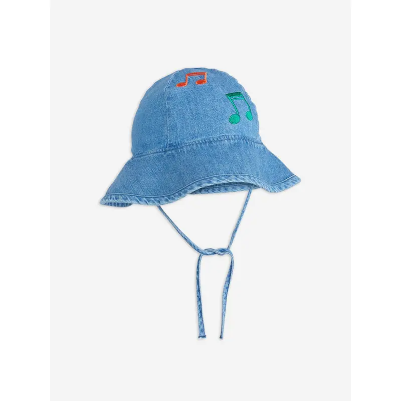 Mini Rodini Baby Girls Note Embroidered Sun Hat in Blue