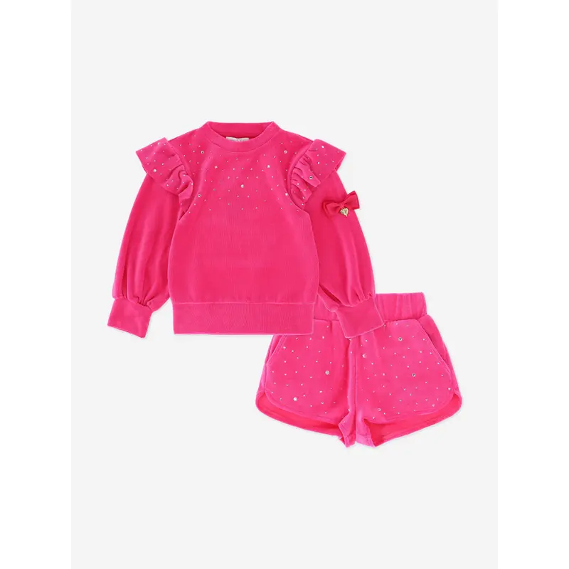 Angels Face Girls Bijou Crystal Velour Short Set in Pink