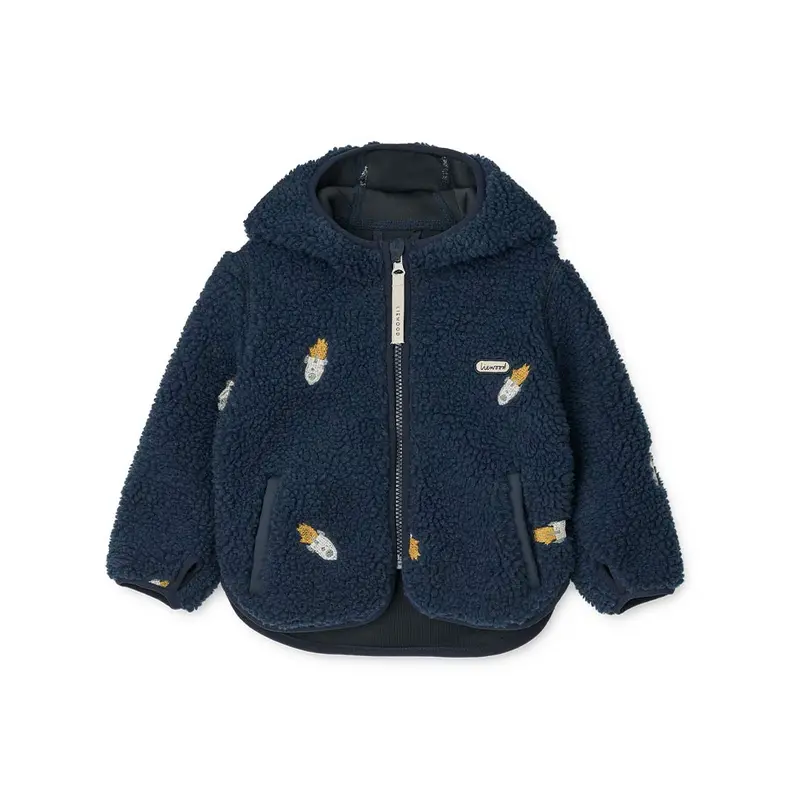 Liewood Mara Fleece Jacket With Ears - Rocket / Classic Navy / Embroidery