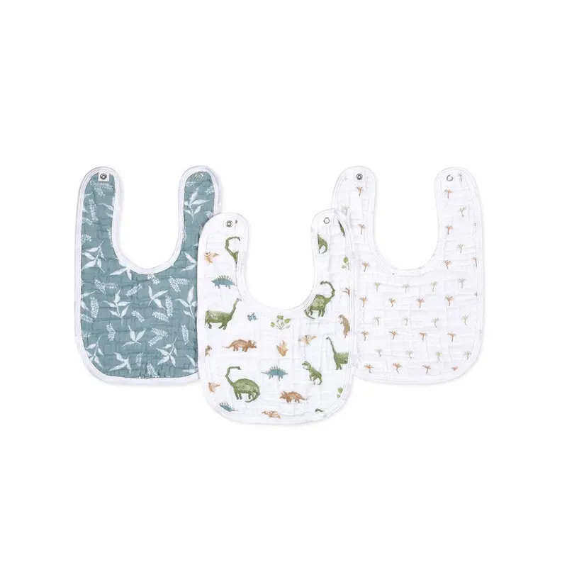 aden + anais Essentials Cotton Muslin Baby Snap Bibs - 3 Pack - Dino Jungle