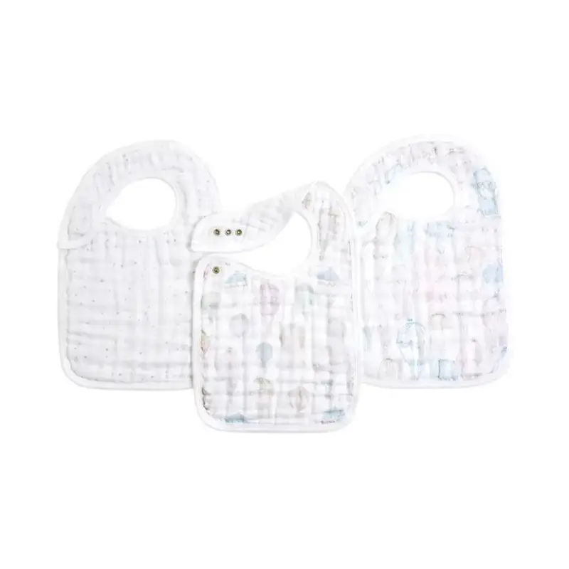 aden + anais Organic Cotton Muslin Snap Bibs 3pk - Above The Clouds