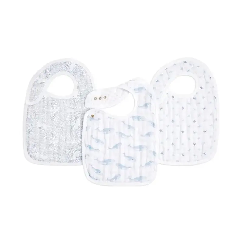 aden + anais Organic Cotton Muslin Snap Bibs 3pk - Oceanic