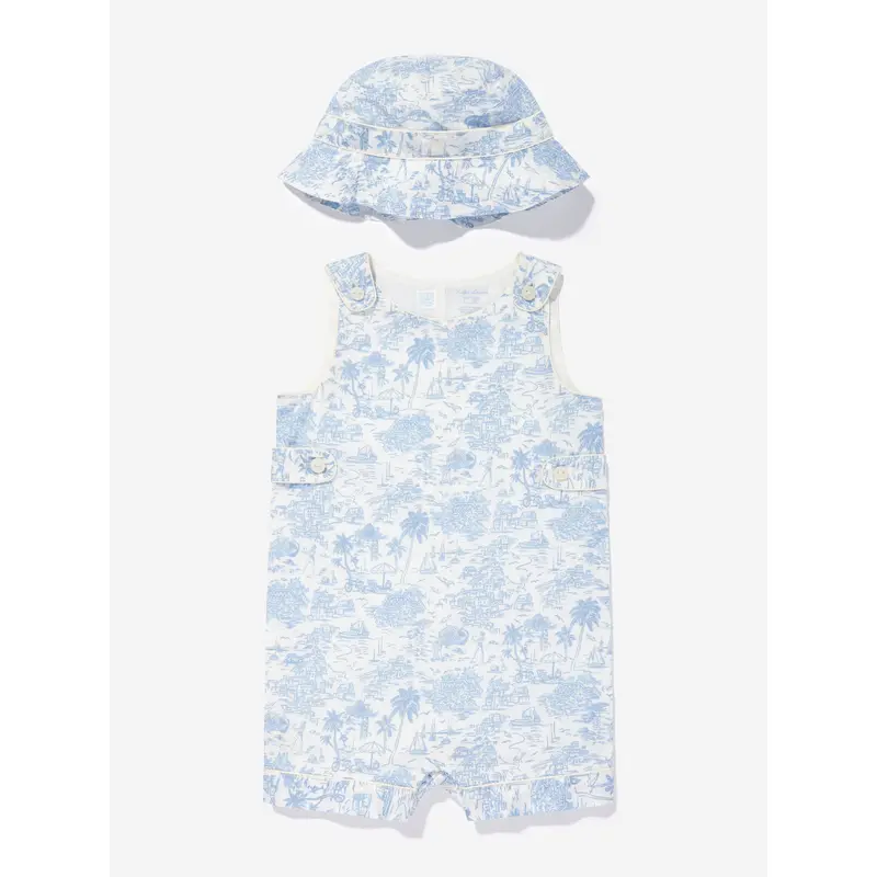 Baby Riviera Toile Romper Set in Blue