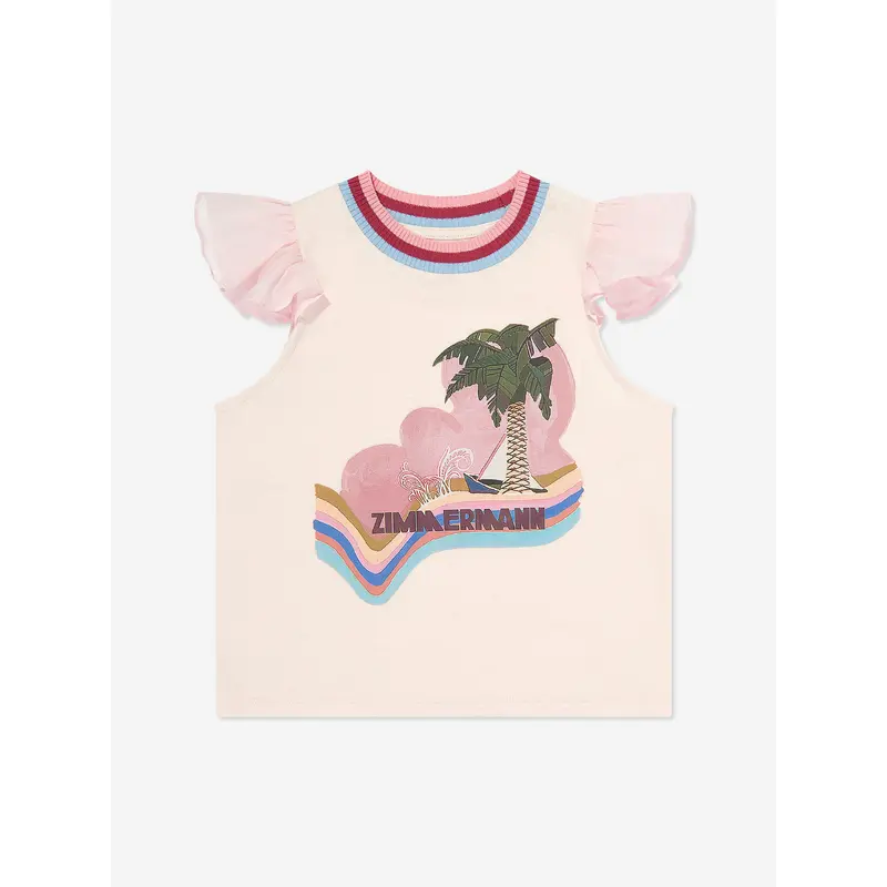 Zimmermann Girls Everley Frill Sleeve T-Shirt in Pink