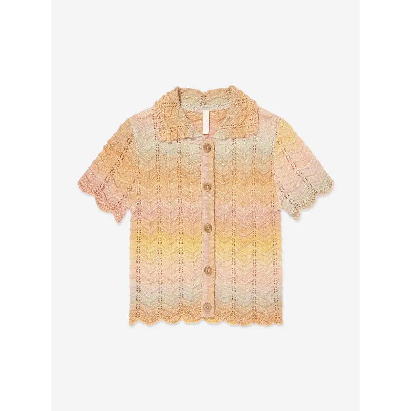 Zimmermann Girls Tallow Chevron Knit Polo Top in Multicolour