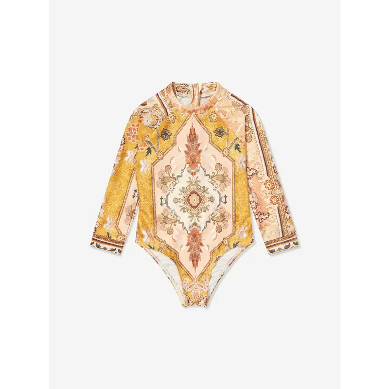 Zimmermann Girls Wylie Long Sleeve Swimsuit in Orange