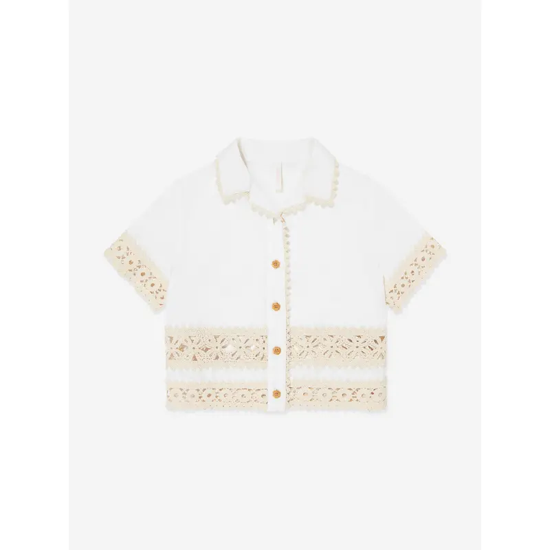 Zimmermann Girls Wylie Trimmed Blouse in Ivory