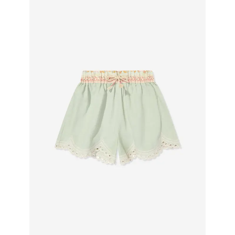 Zimmermann Girls Tallow Embroidered Shorts in Green