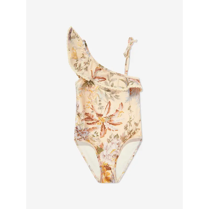 Zimmermann Girls Tallow Frill One Shoulder Swimsuit in Beige