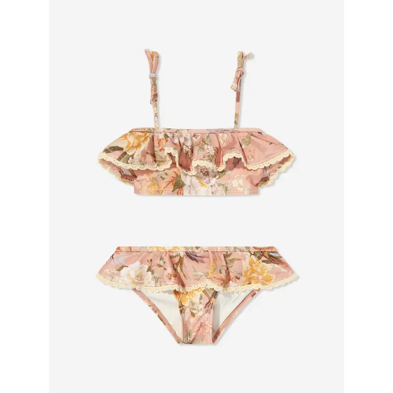 Zimmermann Girls Tallow Tie Shoulder Bikini in Pink