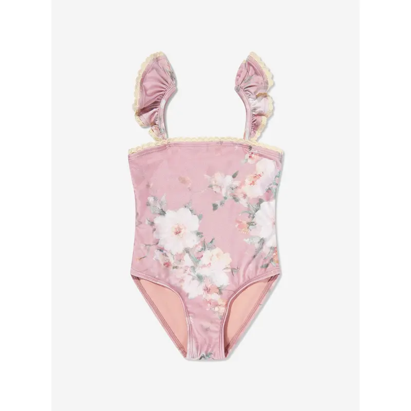 Zimmermann Girls Wylie Frill Trim Swimsuit in Pink