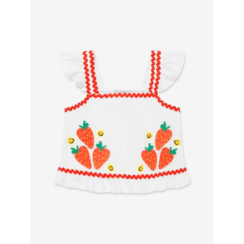 Stella McCartney Girls Linen Strawberry Top in Ivory