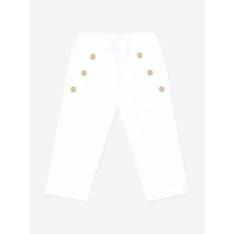 Balmain Baby Girls Logo Button Trousers in White