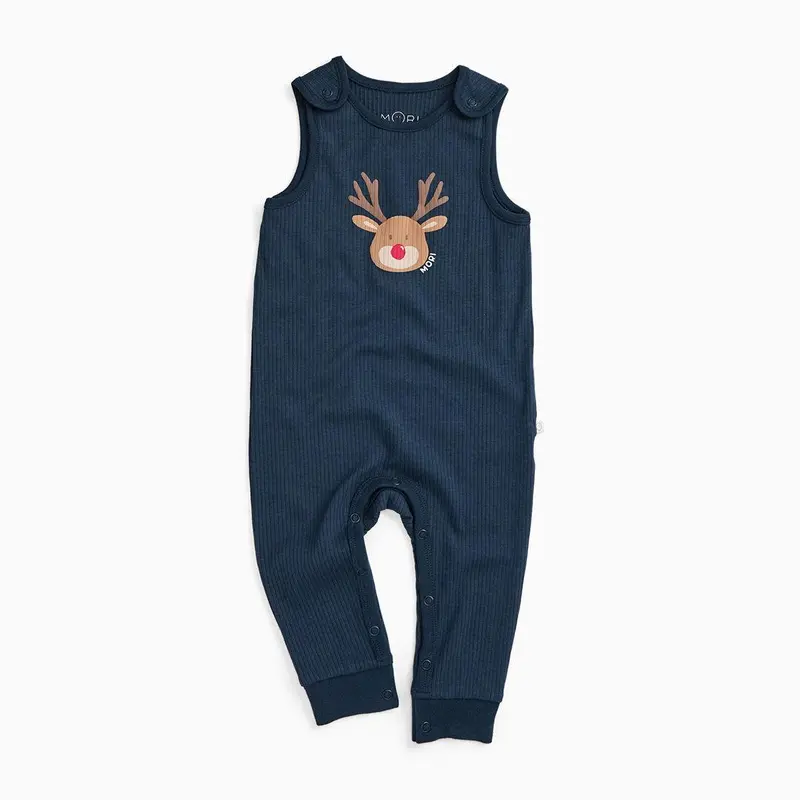 MORI Ribbed Reindeer Romper - Navy & Reindeer