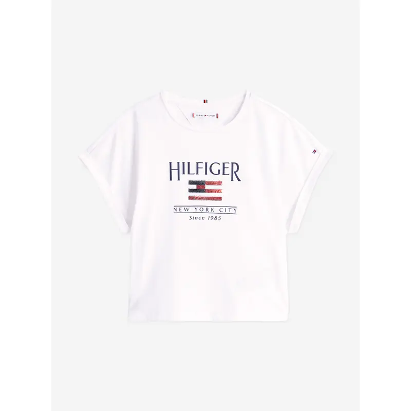 Tommy Hilfiger Girls Sequin Flag T-Shirt in White