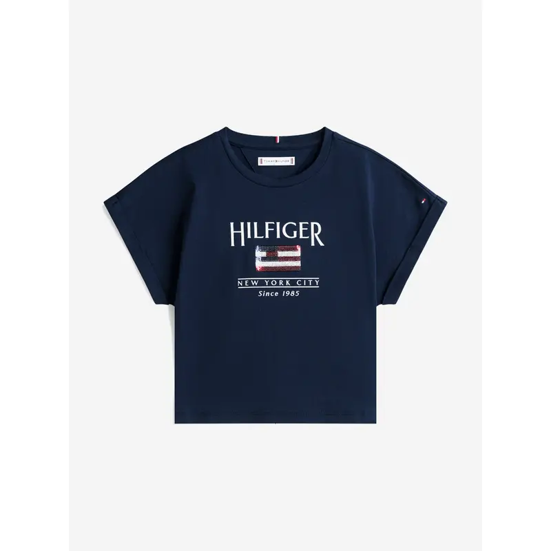 Tommy Hilfiger Girls Sequin Flag T-Shirt in Navy