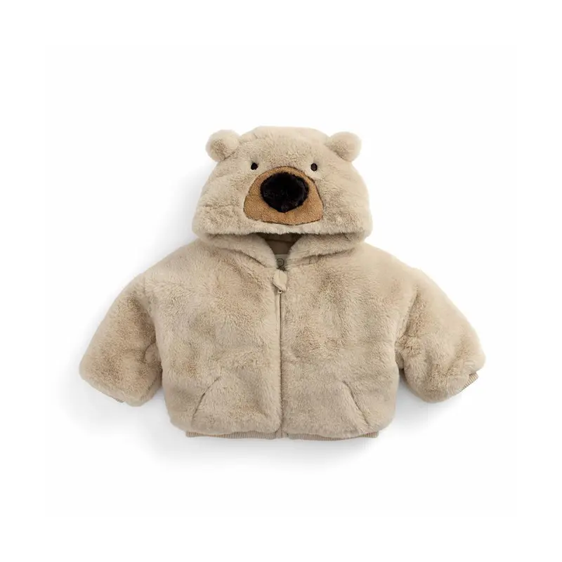 MORI Faux Fur Bear Hooded Jacket - Beige