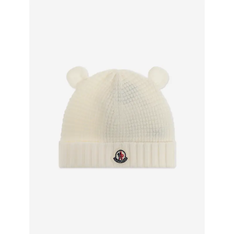 Moncler Enfant Baby Beanie Hat with Ears in Ivory