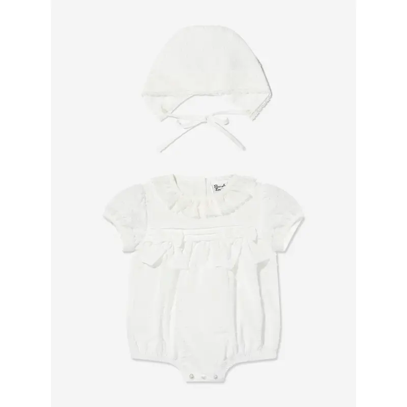 Sarah Louise Baby Girls Bubble Romper and Bonnet in Ivory