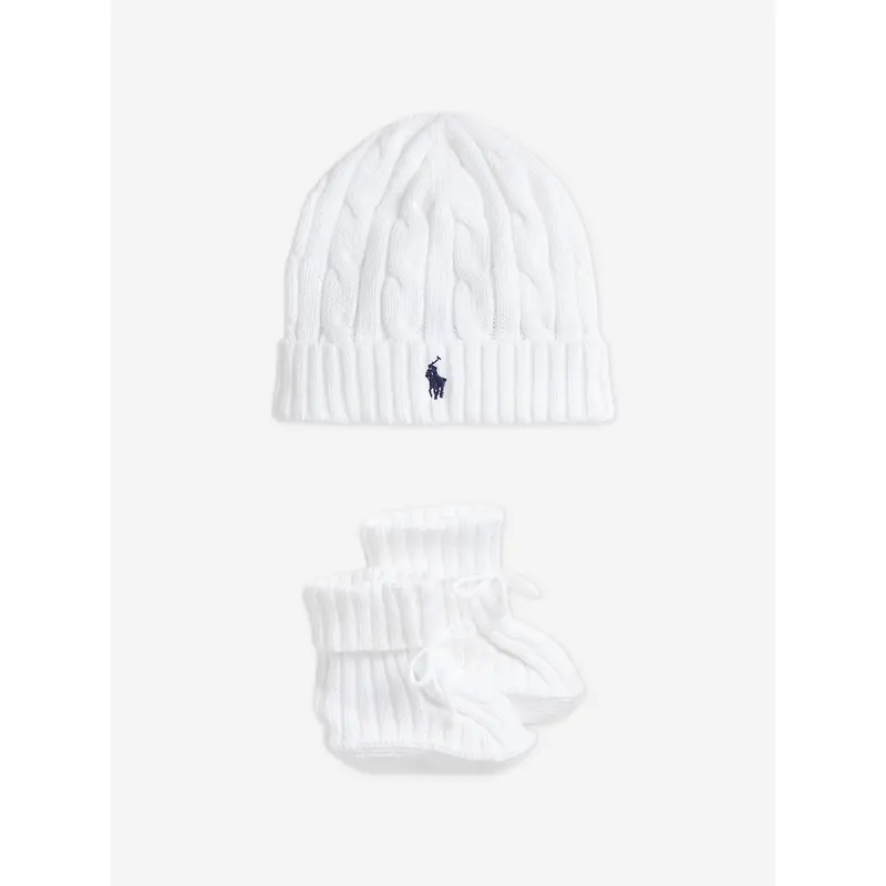 Baby Boys Cotton Hat and Boots Set in White
