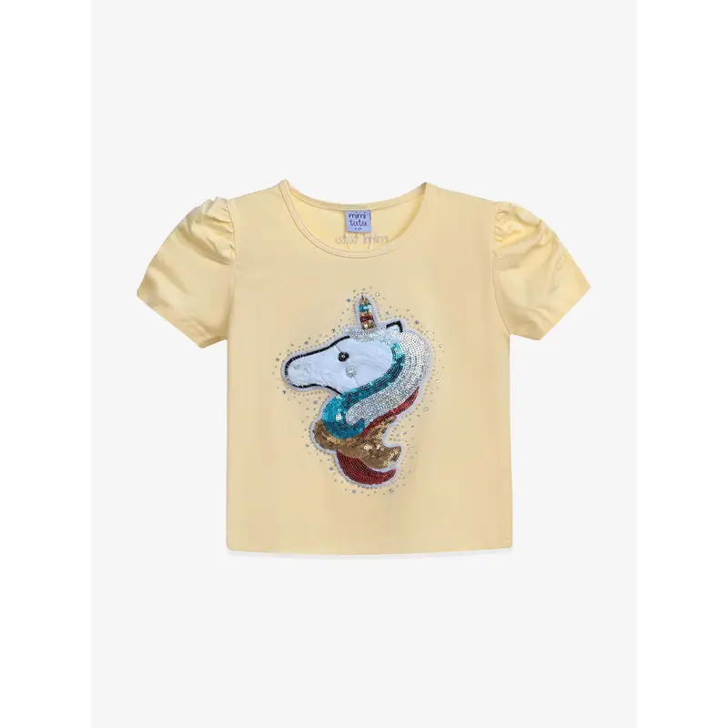 Yellow Unicorn Applique T-Shirt